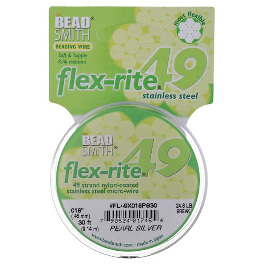 The Beadsmith&#xAE; Flex-rite&#xAE; 0.018&#x22; Pearl Silver 49 Strand Wire, 30ft.